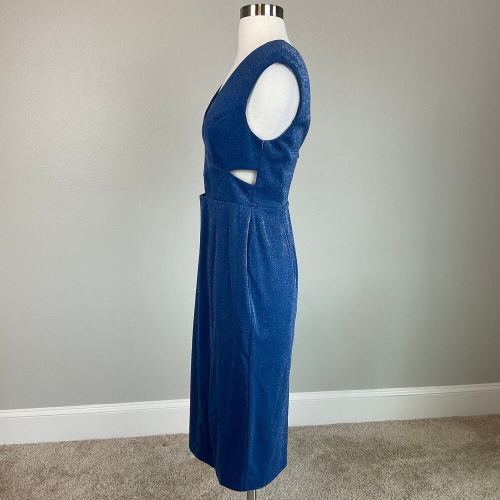 Aidan Mattox Blue Dress Metallic Cut Out Sleeveless Midi Sheath Size 4 - Picture 4 of 10
